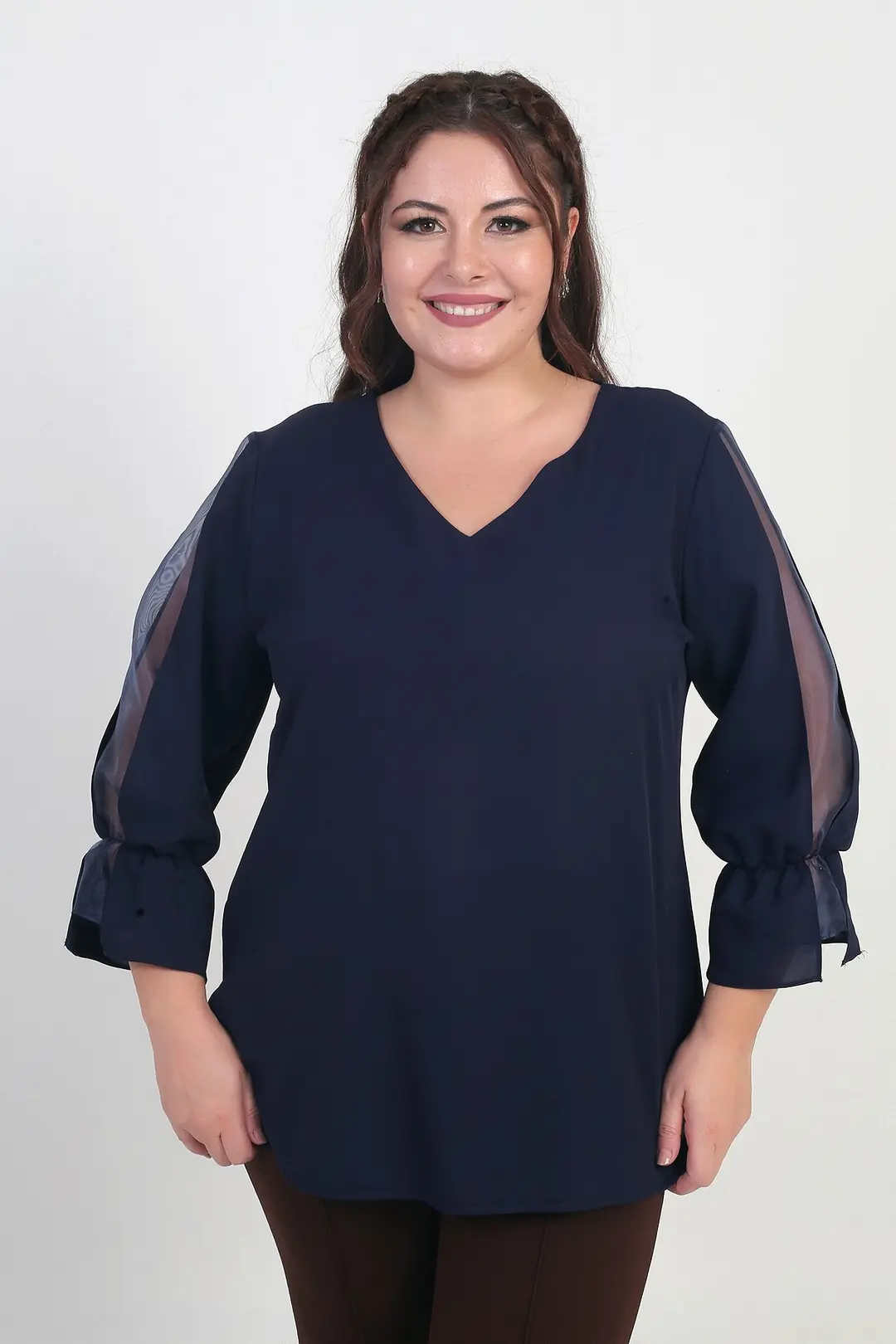 V Yaka Yarı Organze Krep B.B. Bluz 2