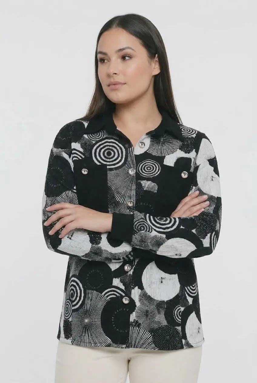 Kadın Soyut Dairesel Desenli Büyük Cepli Büyük Beden Cotton Gömlek 2