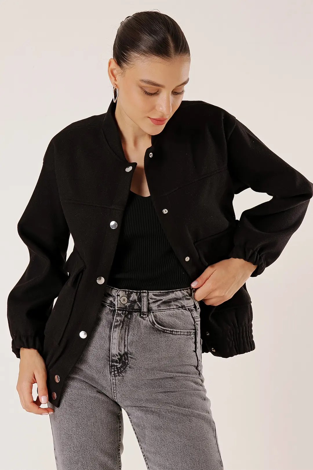 Beli Lastikli Torba Cepli Kaşe Bomber Mont 2