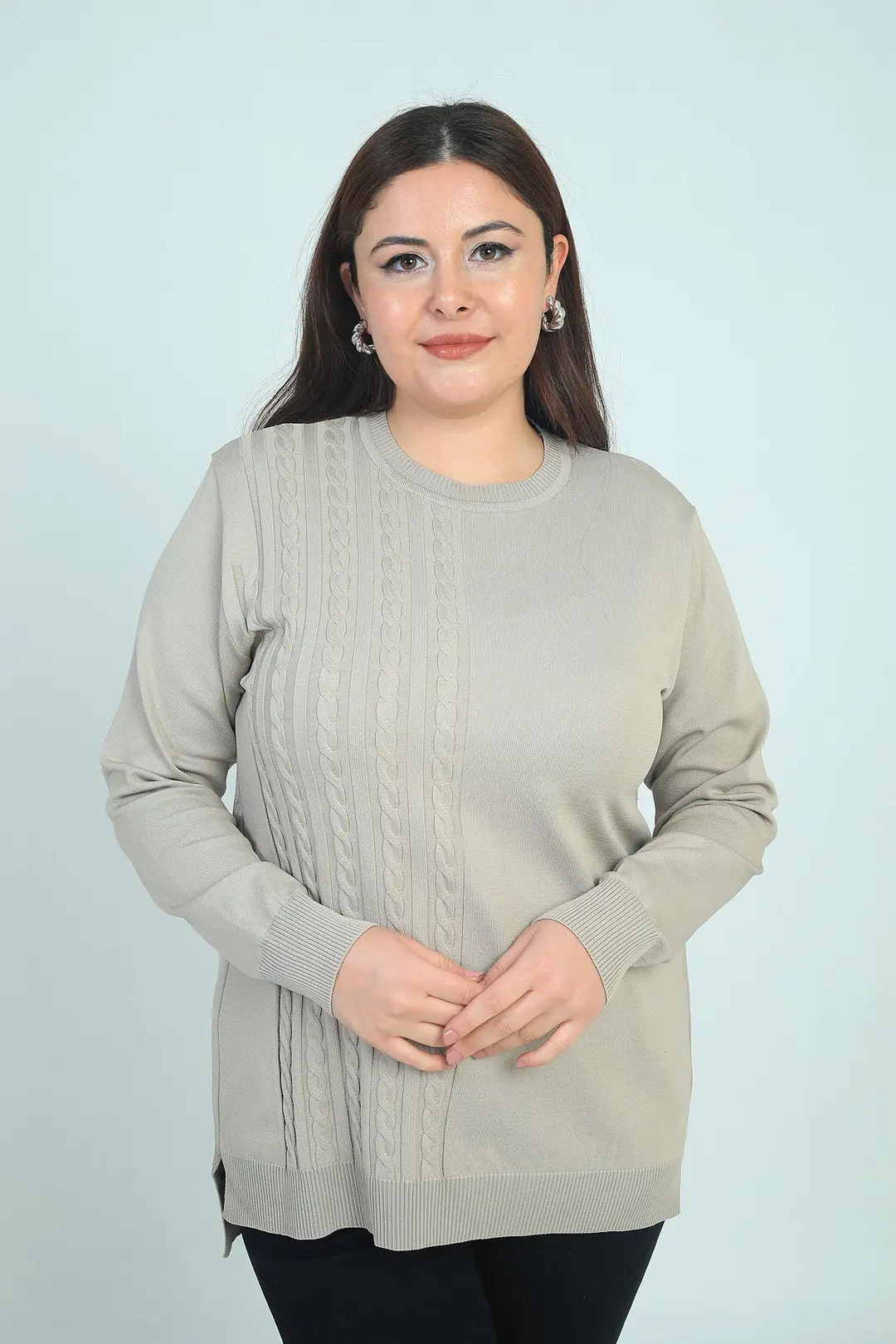 Kadın Tek Taraf Saç Örgülü Büyük Beden Likralı Tunik Bluz 3