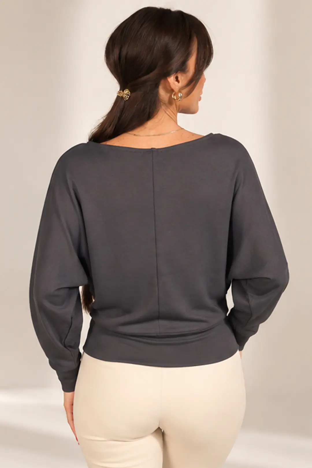 Kadın Kayık Yaka Uzun Yarasa Kollu Modal Sweat 4