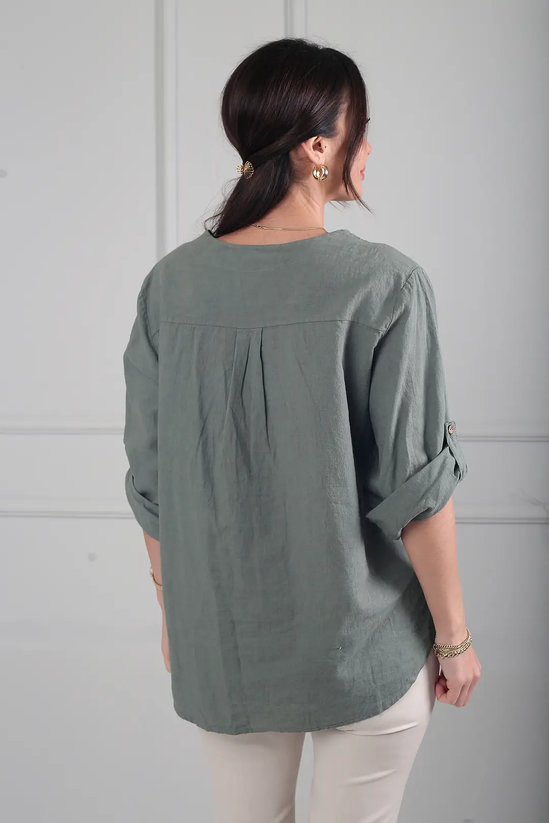 Kadın Düğme Detaylı İtalyan Cotton Oversize Bluz 4