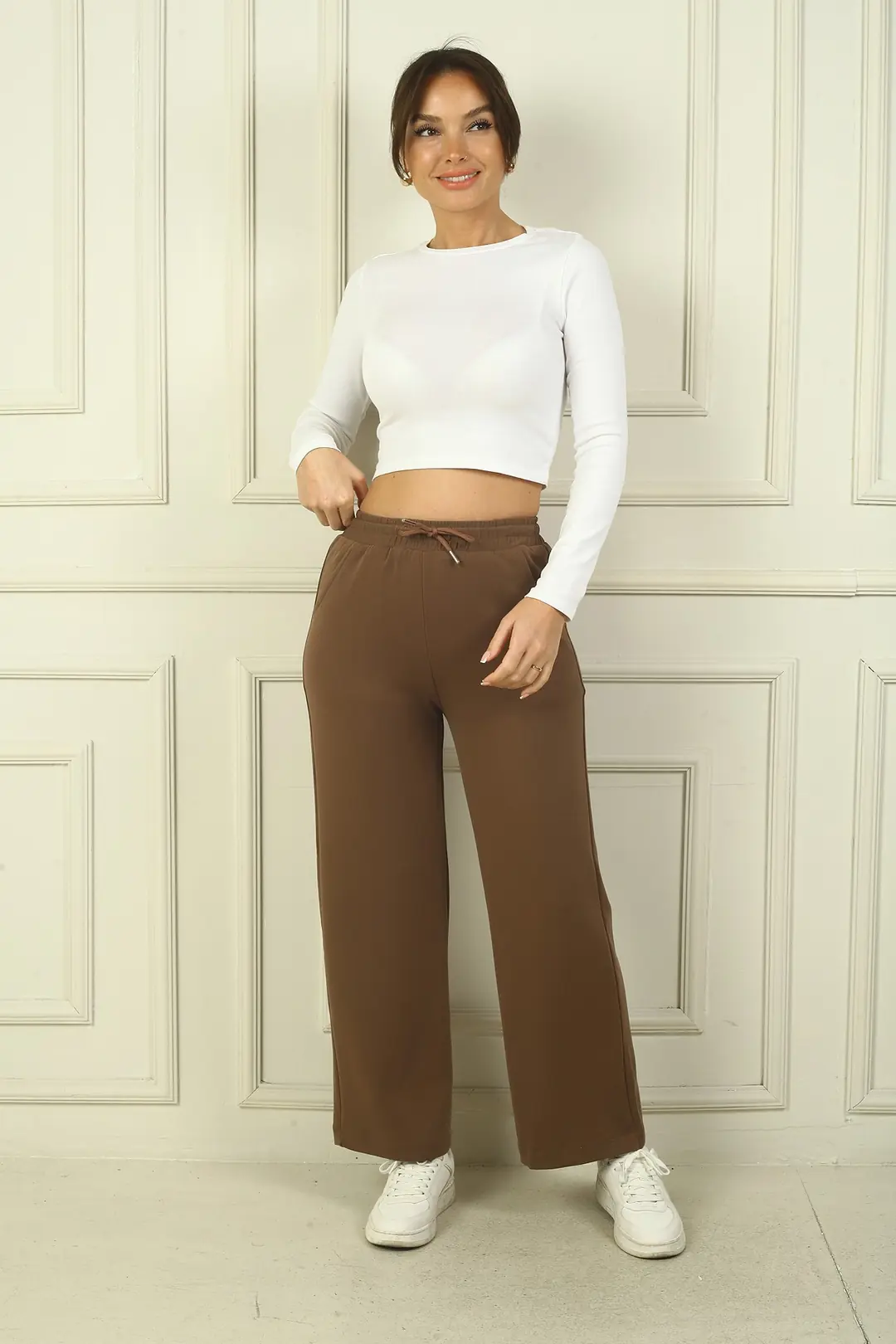 Kadın Beli Lastikli Cepli Palazzo Oysho Pantolon - Camel