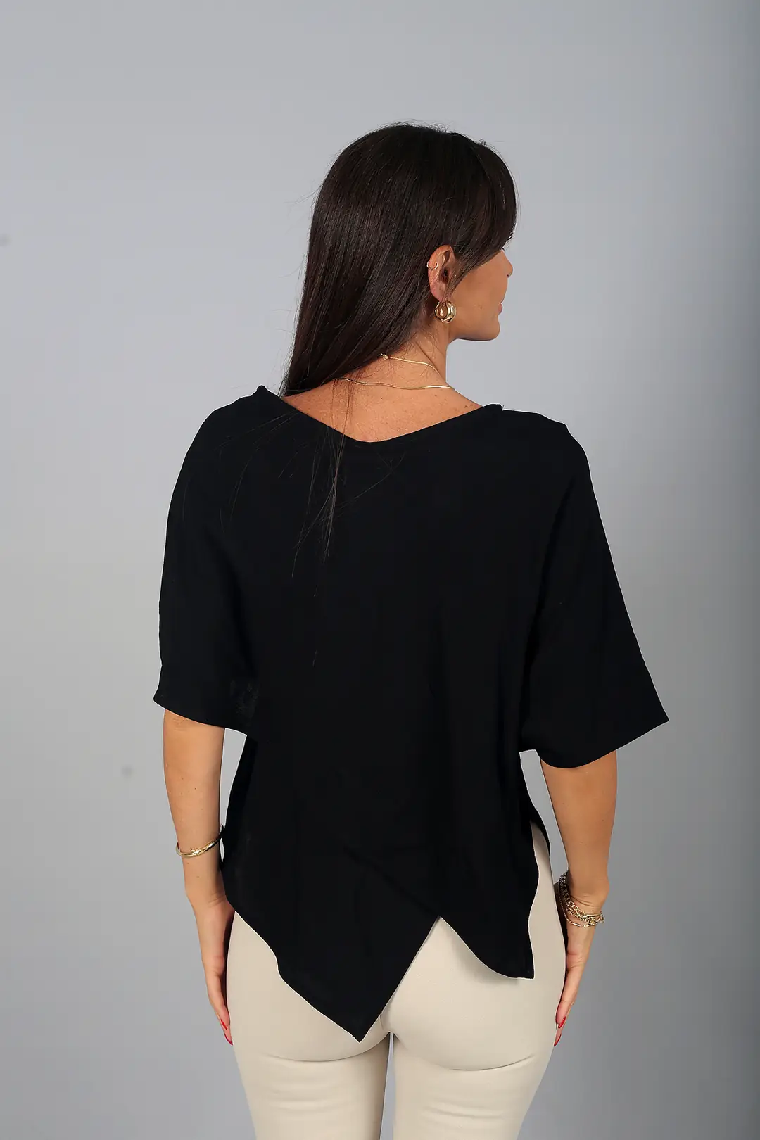 Kadın Asimetrik Kesim Cotton Pelerin Bluz 4