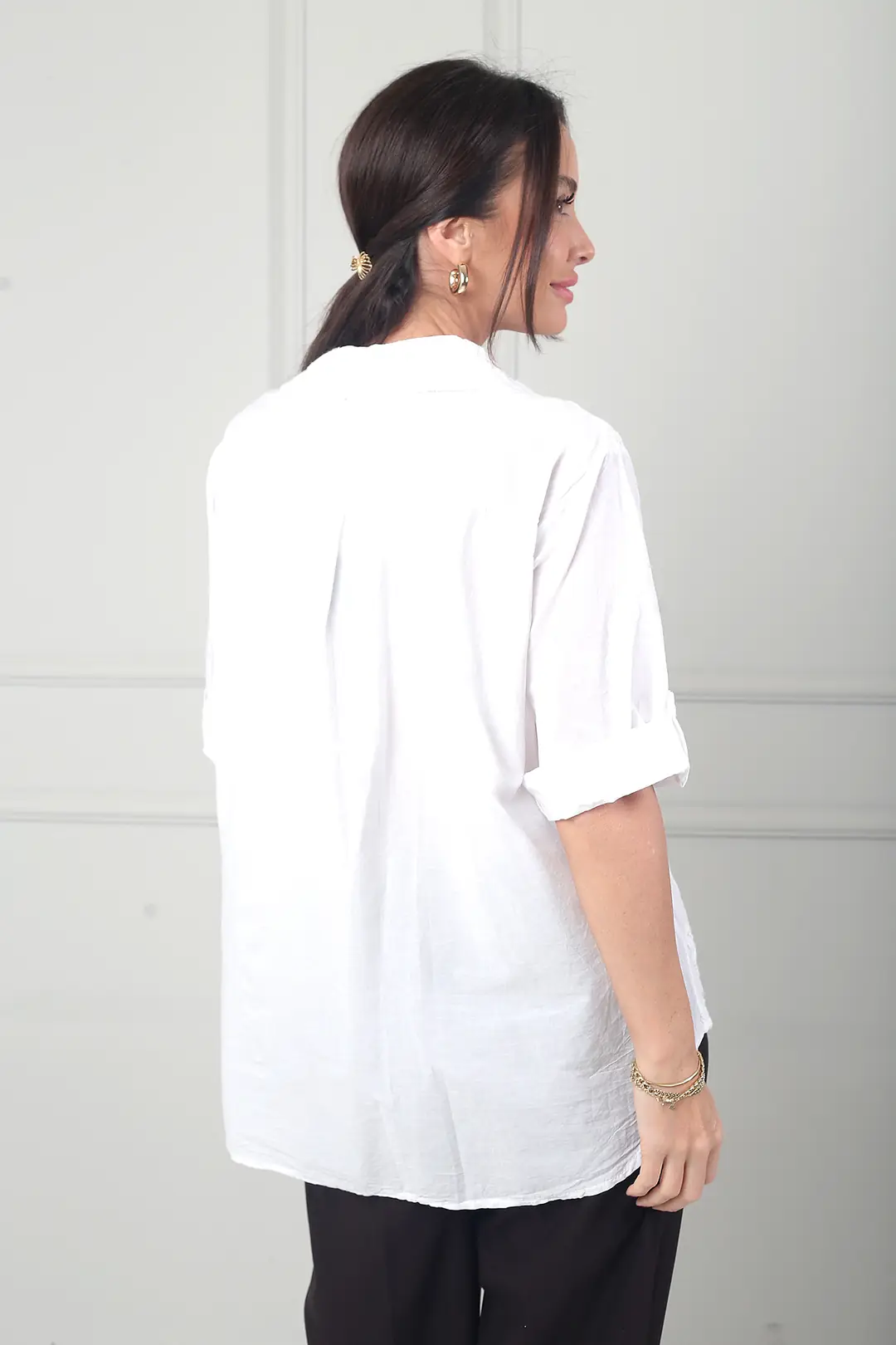 Kadın İtalyan Çiçek Nakış İşlemeli Kısa Kollu Cotton Gömlek 4