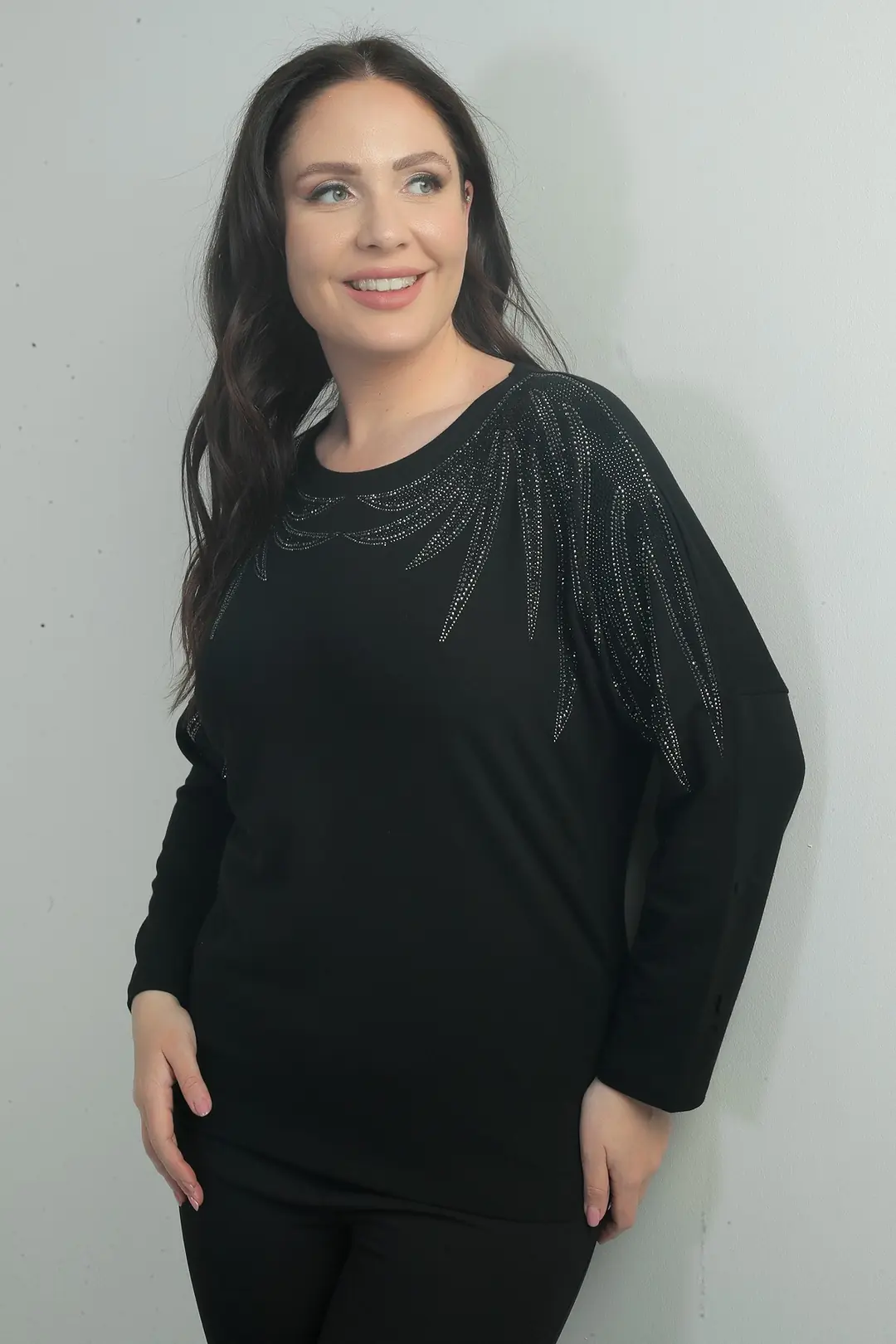 Kadın Taşlı Kanat Model Likralı Çilek Büyük Beden Bluz 3