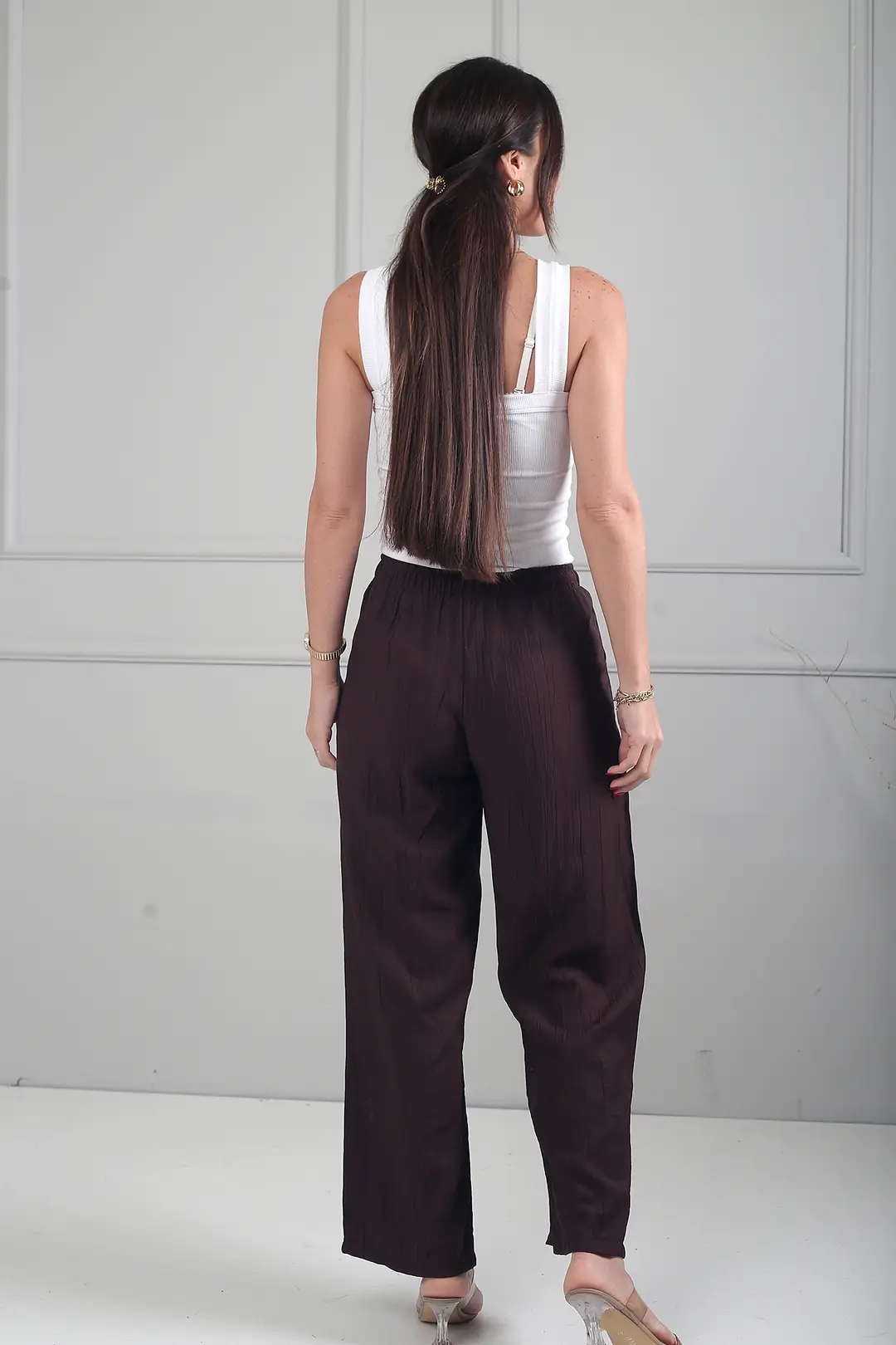 Kadın Beli Lastikli Cepli Çilek Bol Paça Pantolon 4
