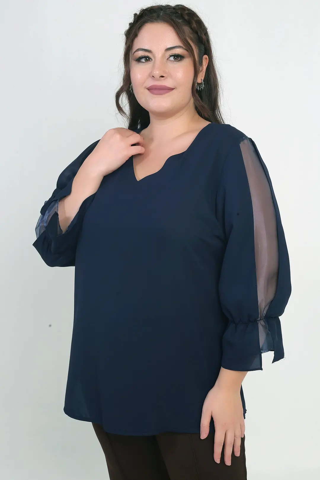 V Yaka Yarı Organze Krep B.B. Bluz 3