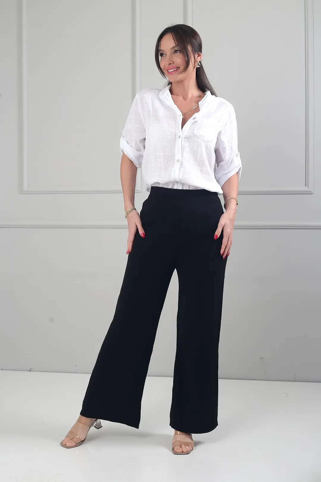 Kadın Beli Lastikli Palazzo Triko Pantolon