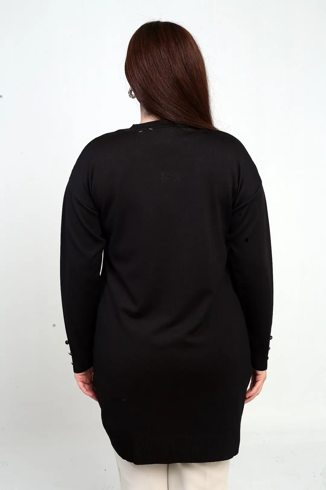 Kadın Kolları Düğme Detaylı Gül Desenli Büyük Beden Tunik Bluz 4