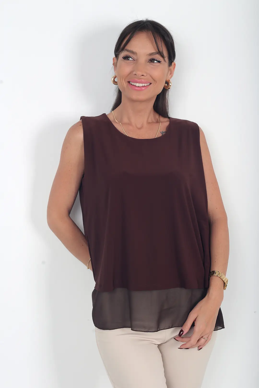 Kadın Çift Katlı Şifonlu Sandy Bluz 2