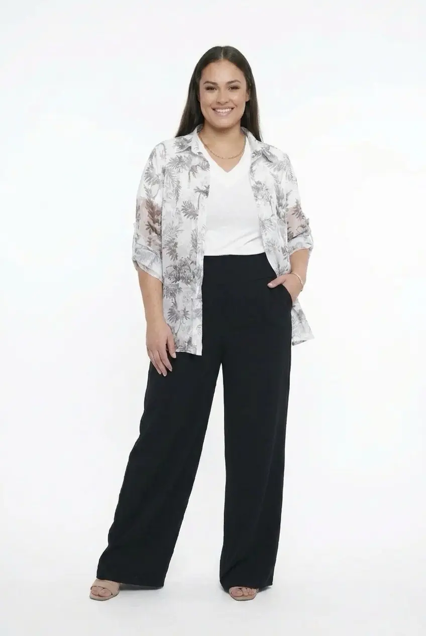 Kadın  Beli Lastikli Astarlı Bol Paça Büyük Beden Şifon Pantolon 2