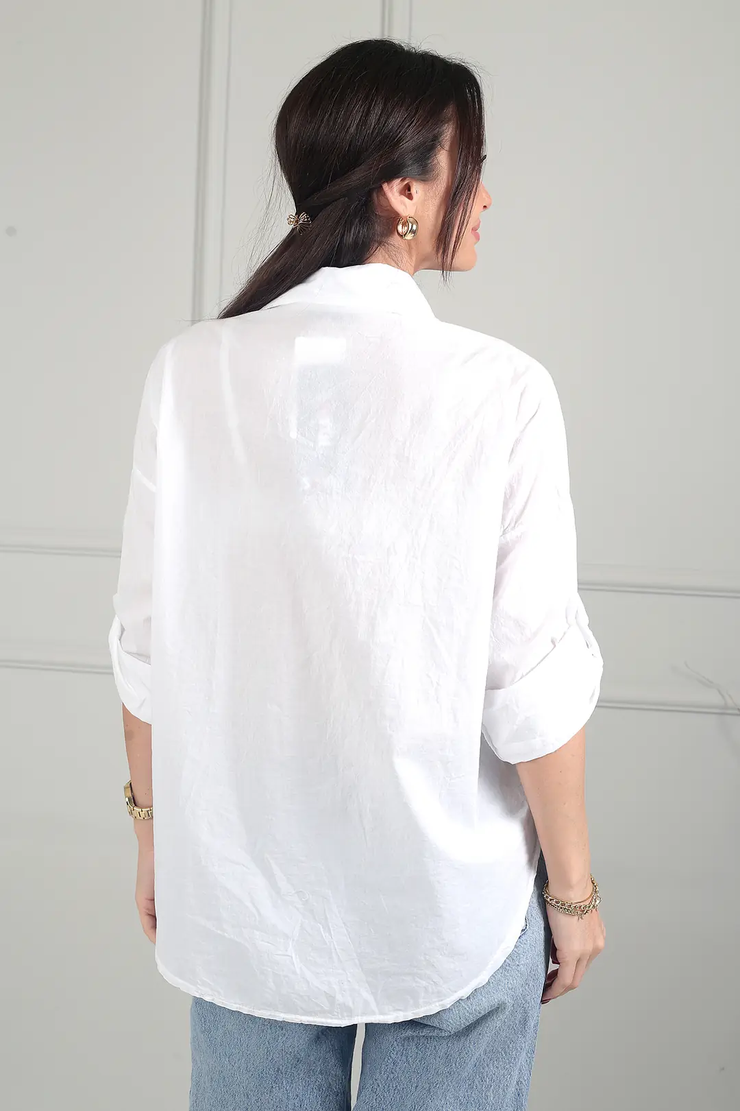 Kadın Çiçek Desen Kabartmalı Pul Nakışlı İtalyan Cotton Gömlek 4