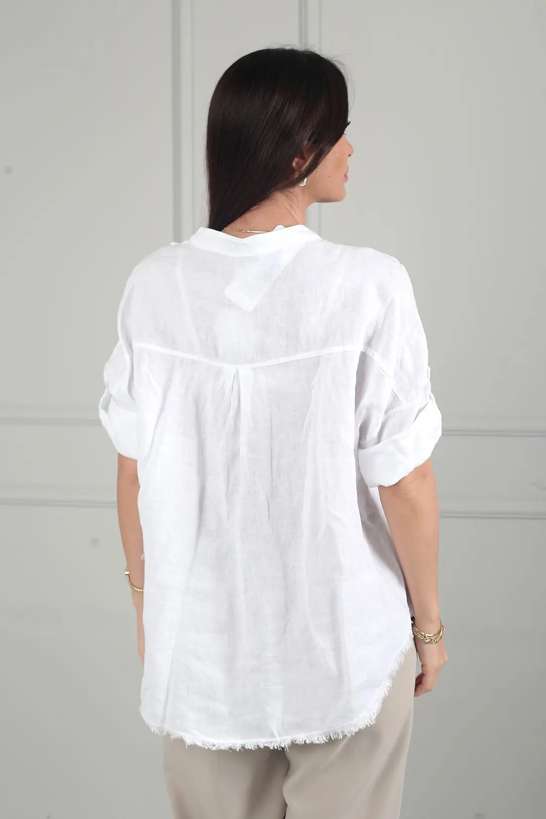 Kadın İtalyan yıldız Çiçeği Kabartma Nakış Oversize Keten Gömlek 4