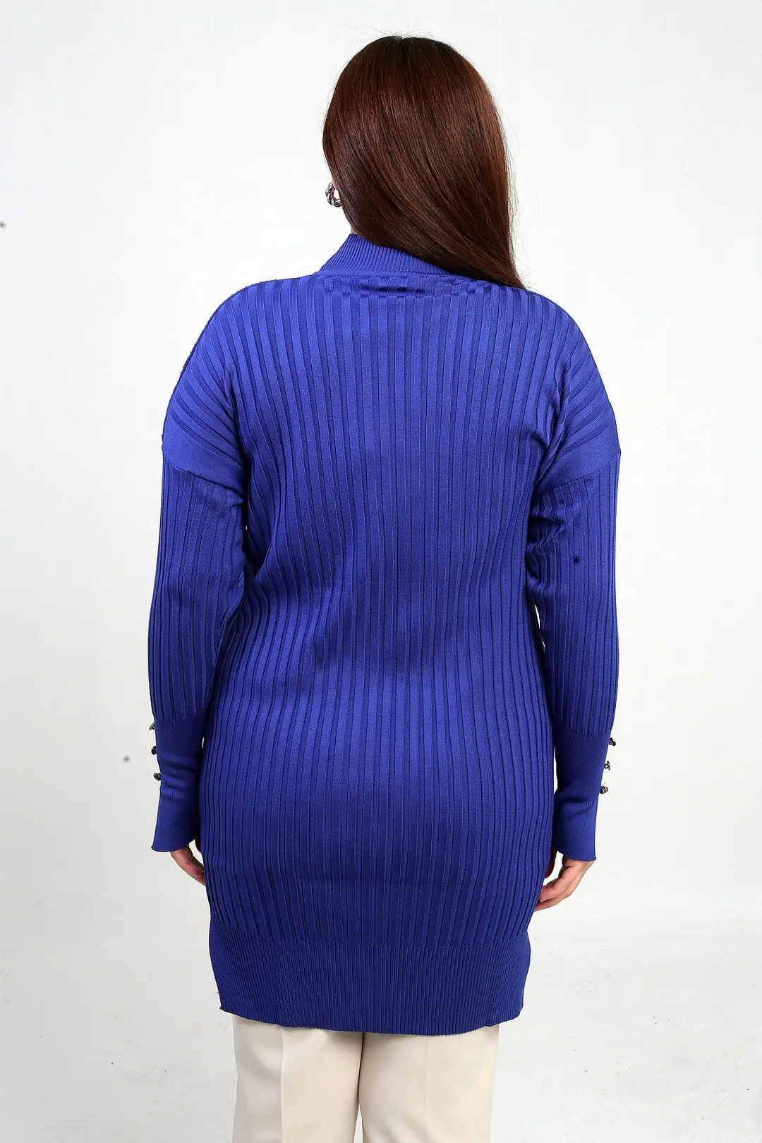 Kadın Kolları Düğme Detaylı Büyük Beden Fitilli Tunik Bluz 4