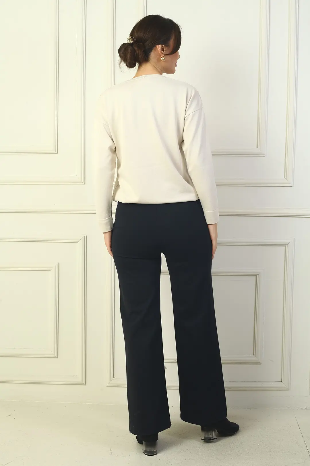 Kadın Beli Lastikli Yandan Cepli Çımalı Bol Paça Çelik Pantolon 4