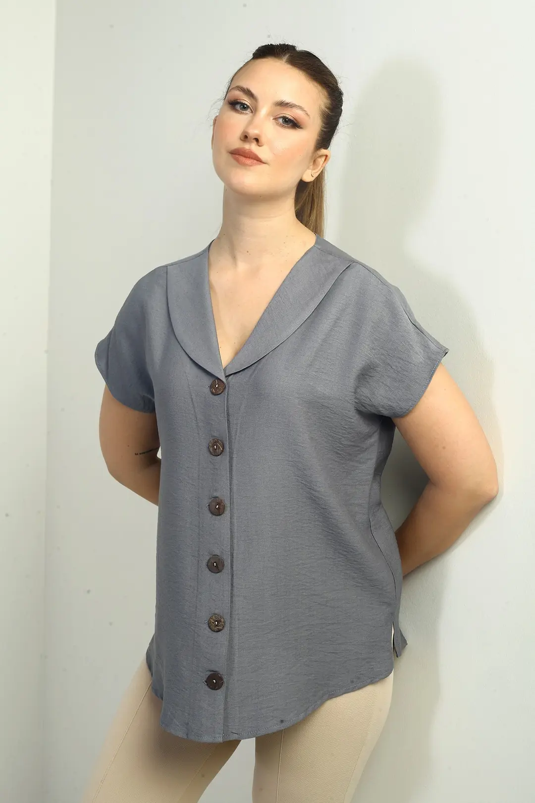 Kadın Şal Yaka Oversize Gömlek 3