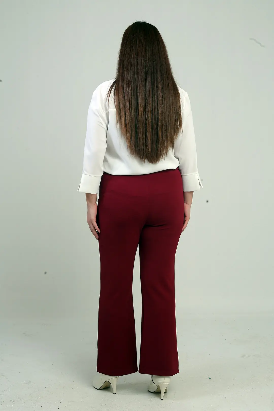 Kadın Beli Lastikli En Boy Likralı Örme Krep Çımalı Büyük Beden Palazzo Pantolon 4