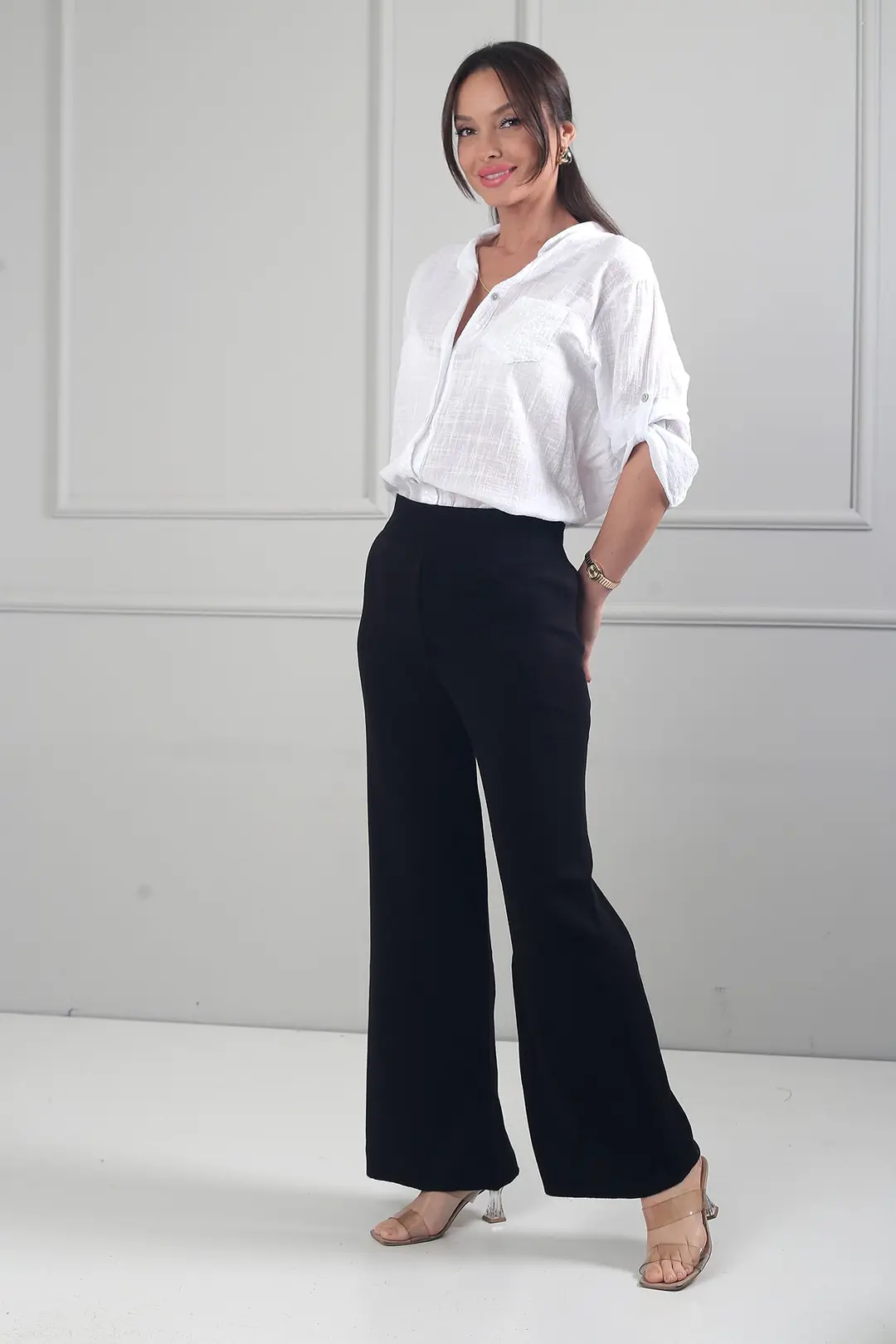 Kadın Beli Lastikli Palazzo Triko Pantolon 2