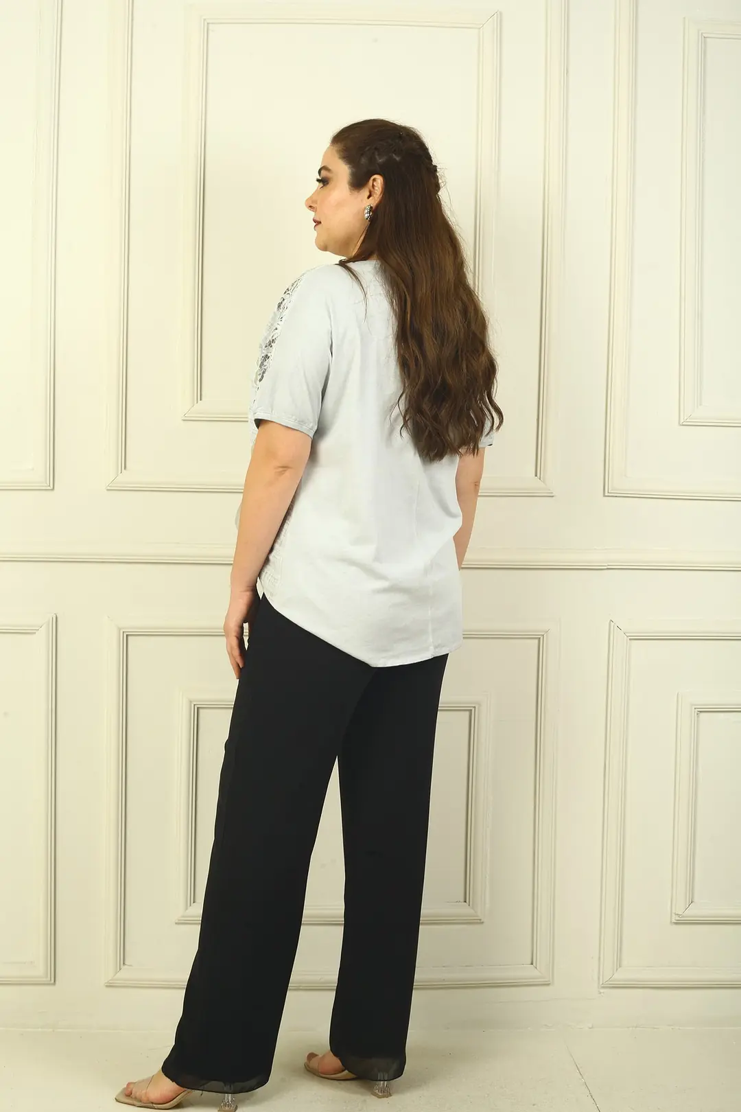 Beli Lastikli Astarlı Büyük Beden Şifon Pantolon 4